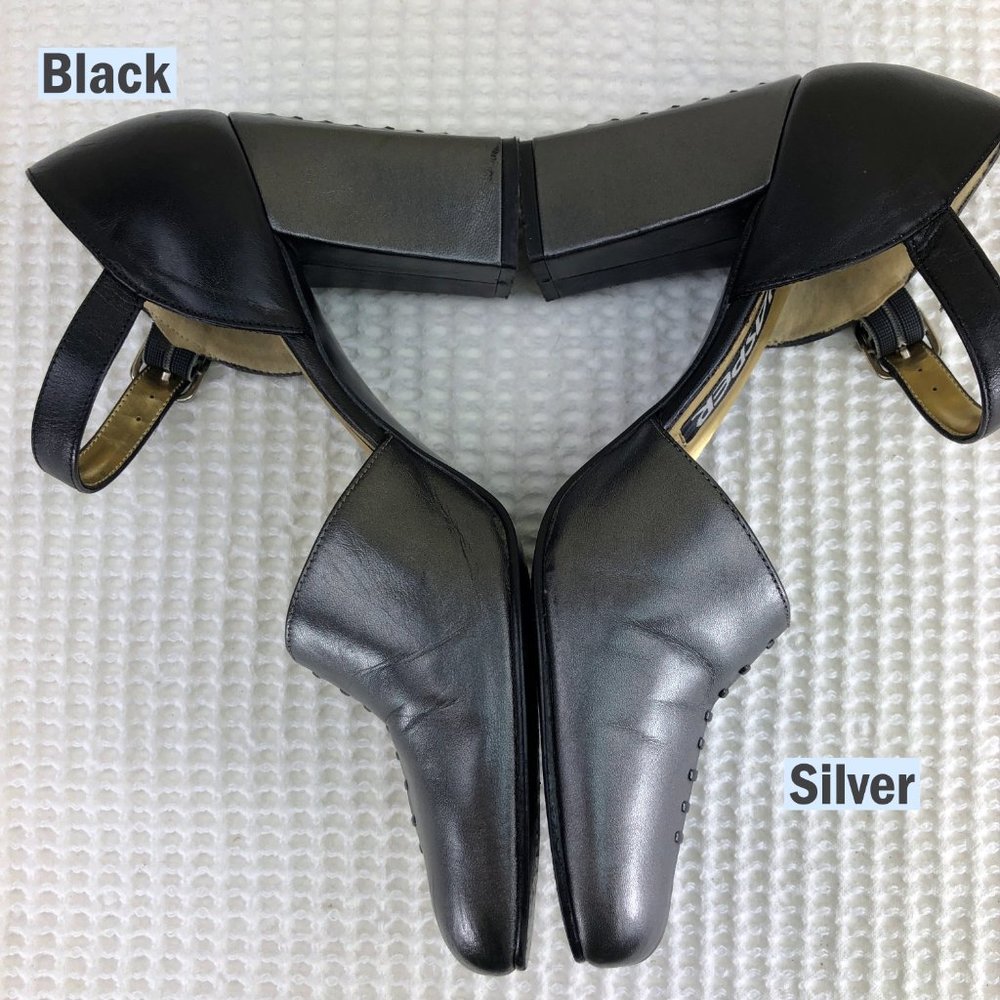 KASPER silver & black leather block heels - SZ 6.5 - Picture 5 of 10